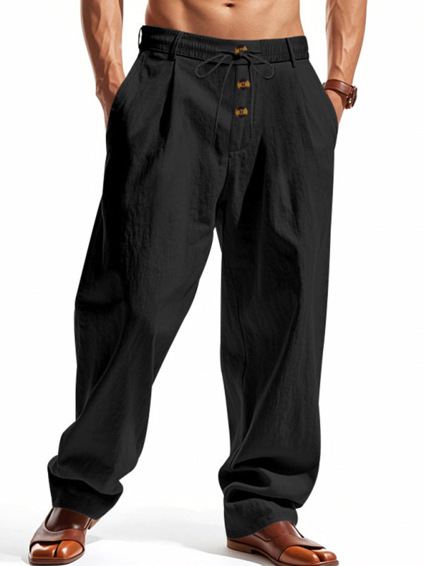 Men's black breathable linen loose casual trousers