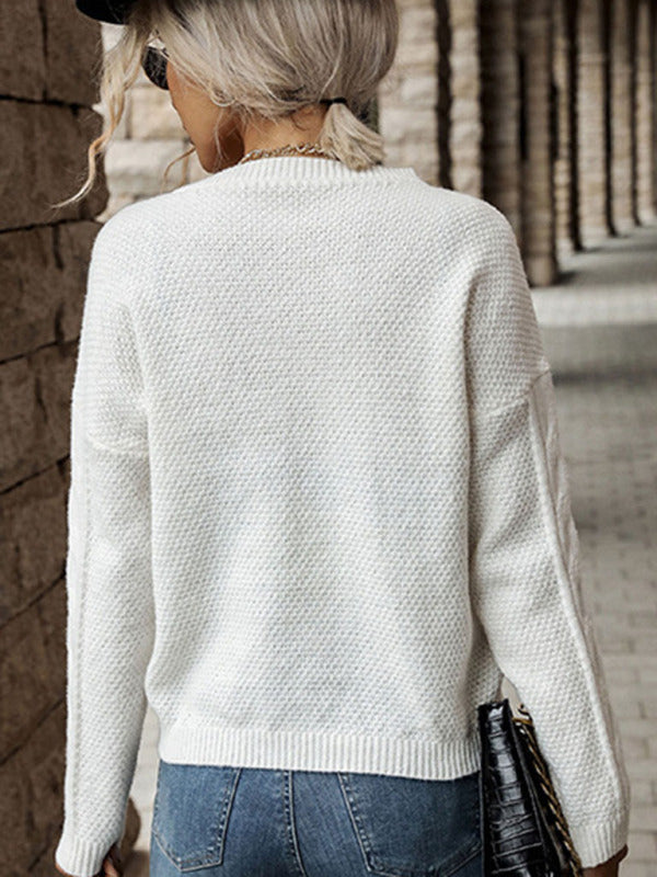 Autumn and winter women's twist long sleeve white sweater
