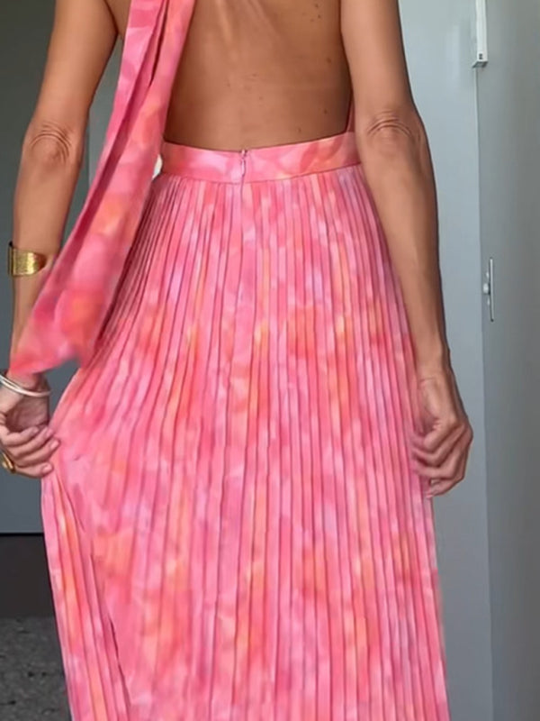 Sexy deep V halter dress