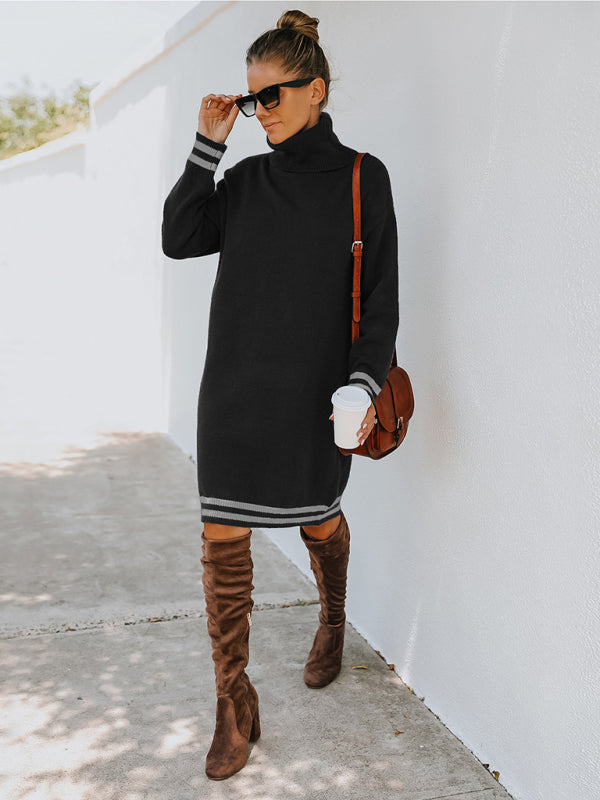 Women's high neck long sleeve skirt knitted dress