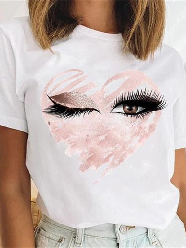 sexy leopard print lips t-shirt round neck short-sleeved T-shirt women's top