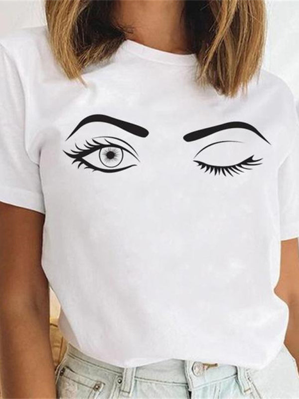 sexy leopard print lips t-shirt round neck short-sleeved T-shirt women's top