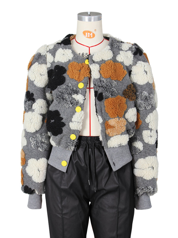 Women's Button Three-dimensional Flower Short Jacket