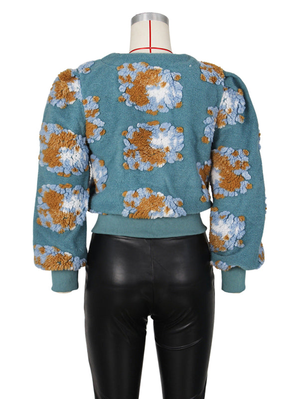 Women's Button Three-dimensional Flower Short Jacket