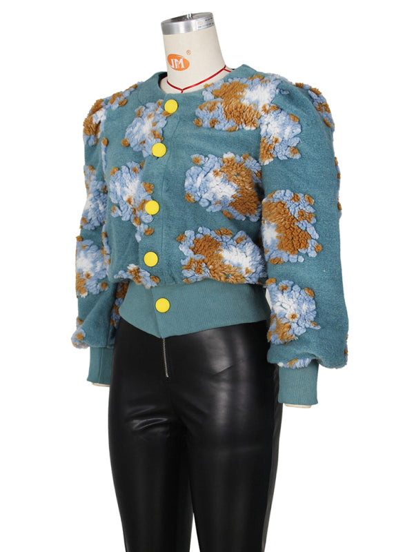 Women's Button Three-dimensional Flower Short Jacket