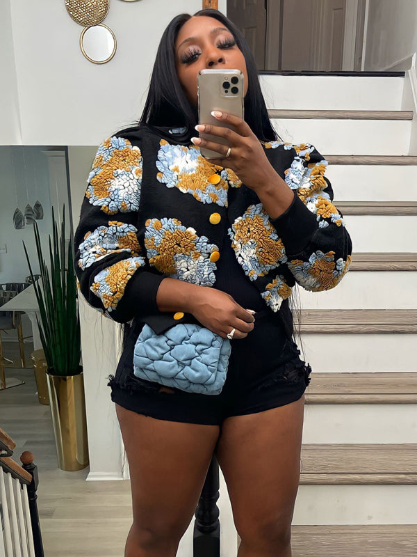 Women's Button Three-dimensional Flower Short Jacket