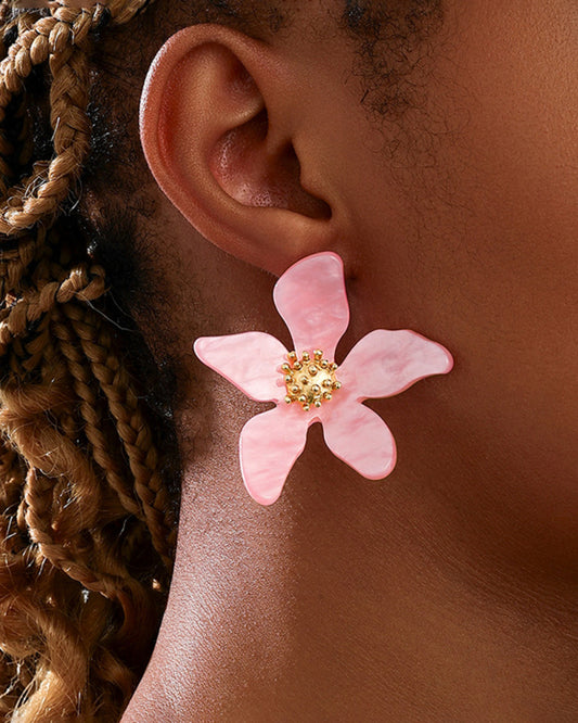 Fashionable cute girl candy color acrylic flower irregular five petal flower earrings seaside vacation