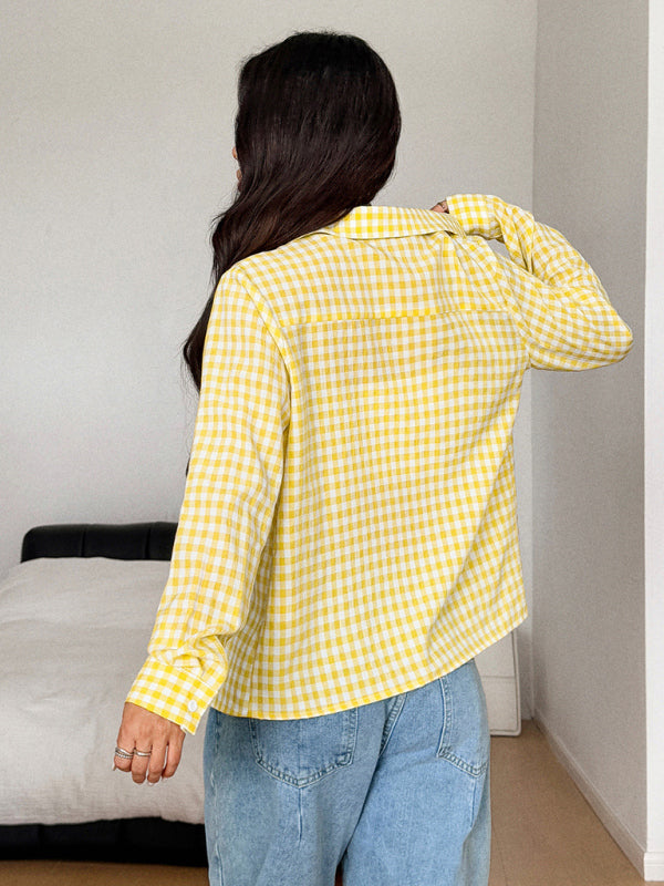 Y2K Spice Girl Plaid Long Sleeve Button-Down Shirt