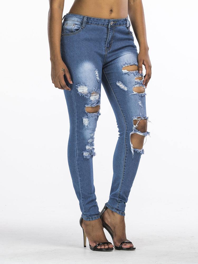 Fashionable Personality Stretch Ripped Jeans Pants