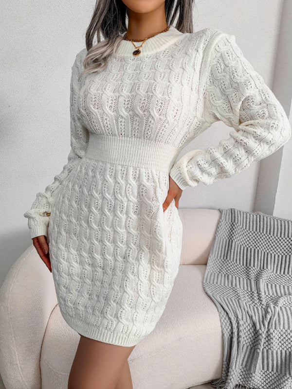 Women's casual fried dough twist waist bag buttock dress with base wool skirt