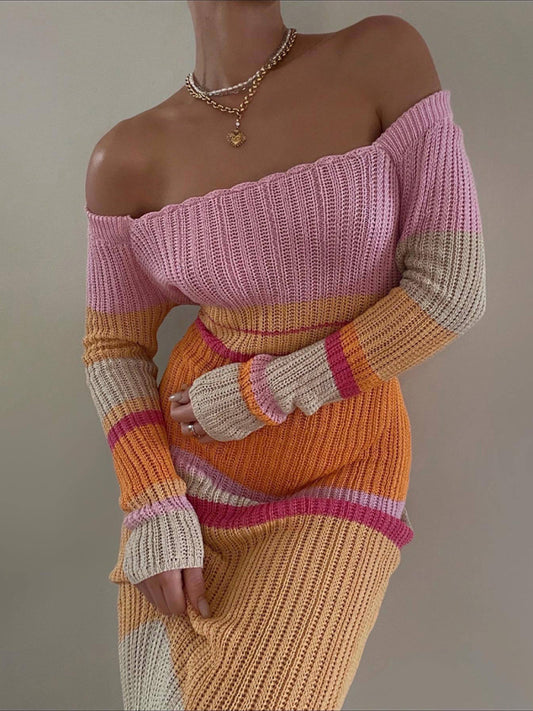 Women's Striped Long-Sleeve Sweater Dress