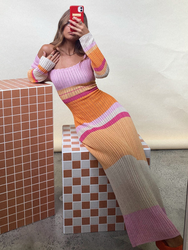 Women's Striped Long-Sleeve Sweater Dress