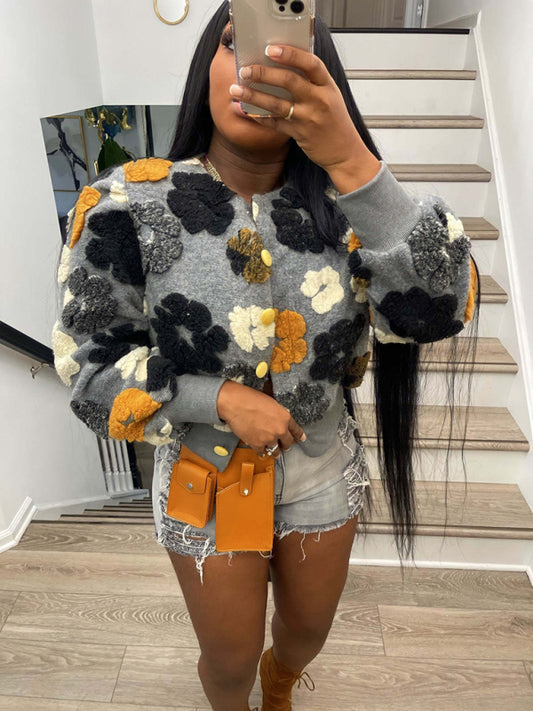 Women's Button Three-dimensional Flower Short Jacket